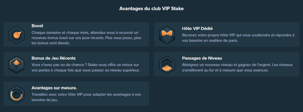 Advatages du club VIP stake casino